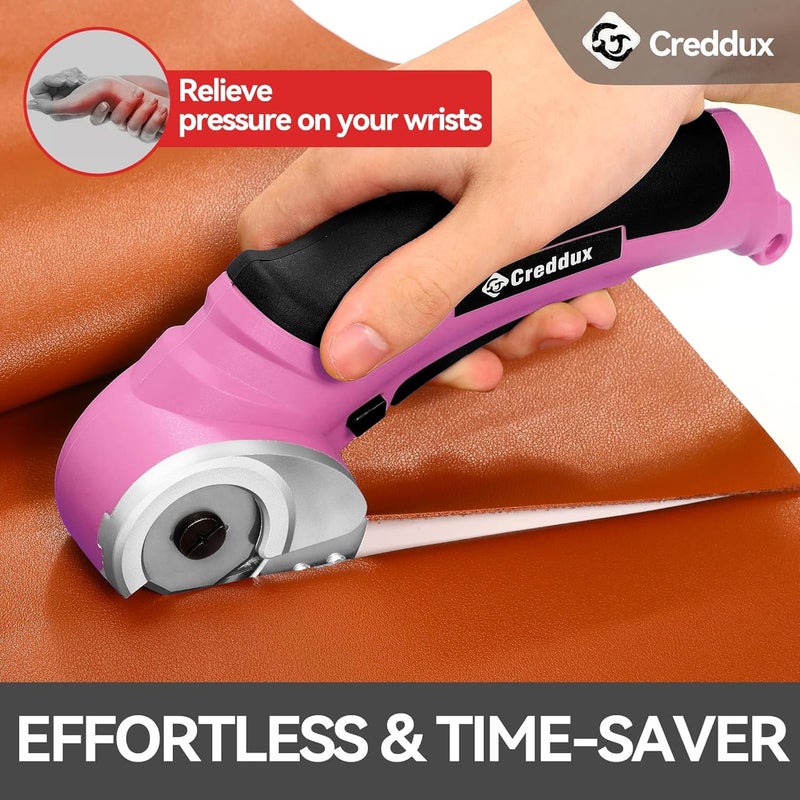 Creddux Cordless Electric Scissors, 4.2V Cardboard Cutter Tool for Cardboard Carpet Leather Packages Plastic with Rechargeable Battery Pink - Image 2